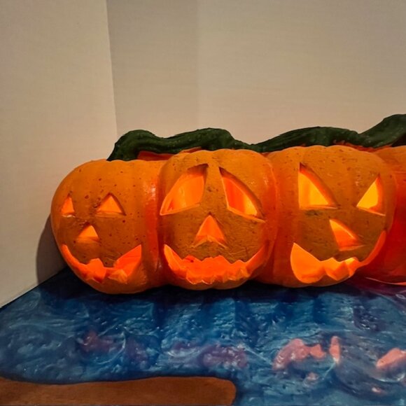 Halloween 26" Row of 7 Jack O Lantern Pumpkins Lighted Foam Blow Mold - Picture 6 of 10